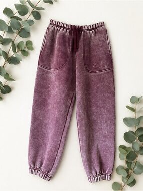 GLO Acid Wash Burgundy Jogger Sweatpants Embroidered Logo Size S